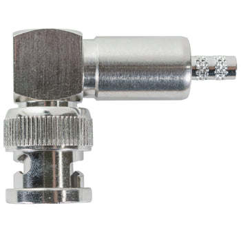 CONNECTOR/BNC right angle crimp plug, for use with RG58 and RG141.