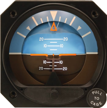 ATTITUDE INDICATOR/Electric, Rotating roll dial, Traditional symbolic aircraft, 10-32 VDC.