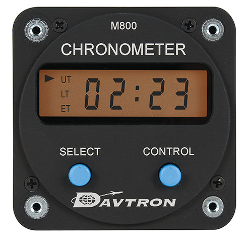 CHRONOMETER/Digital clock with AA memory battery holder and 28V lighting. Displays Universal time, Local time, and Elapsed time. 2 1/4 internal mount, 2-button control.