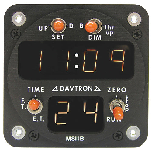 CHRONOMETER/M811 Digital clock. Displays universal time, 12 or 24 hour, field adjustable, local time and flight time, 2 1/4 internal mount, 6 digit display.