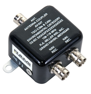 ANTENNA/Diplexer, VOR-LOC receive only, 108-118 MHz, 50 Ohms, (3) BNC Female Connector, 2 Hole Mount & an Aluminum/Black Finish.