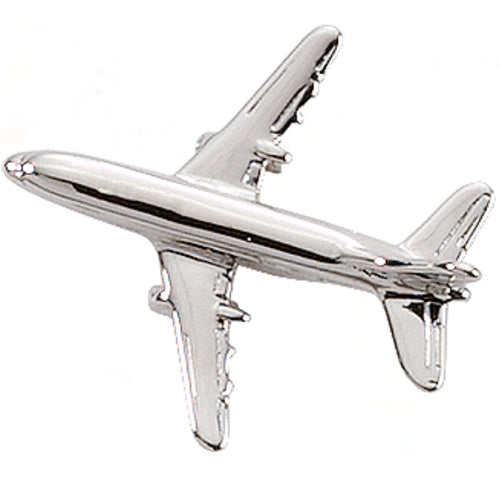 AVIATION PIN/ Boeing Business Jet 737-800, 3D, bright silver plated, longest dimension 1-21/64