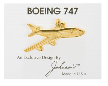 AVIATION PIN/Boeing 747 Airplane, 2D, gold plated, longest dimension 1-1/16